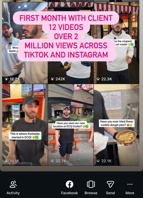 Kerbside Eatery: 2 million+ views in the first month, 12 videos